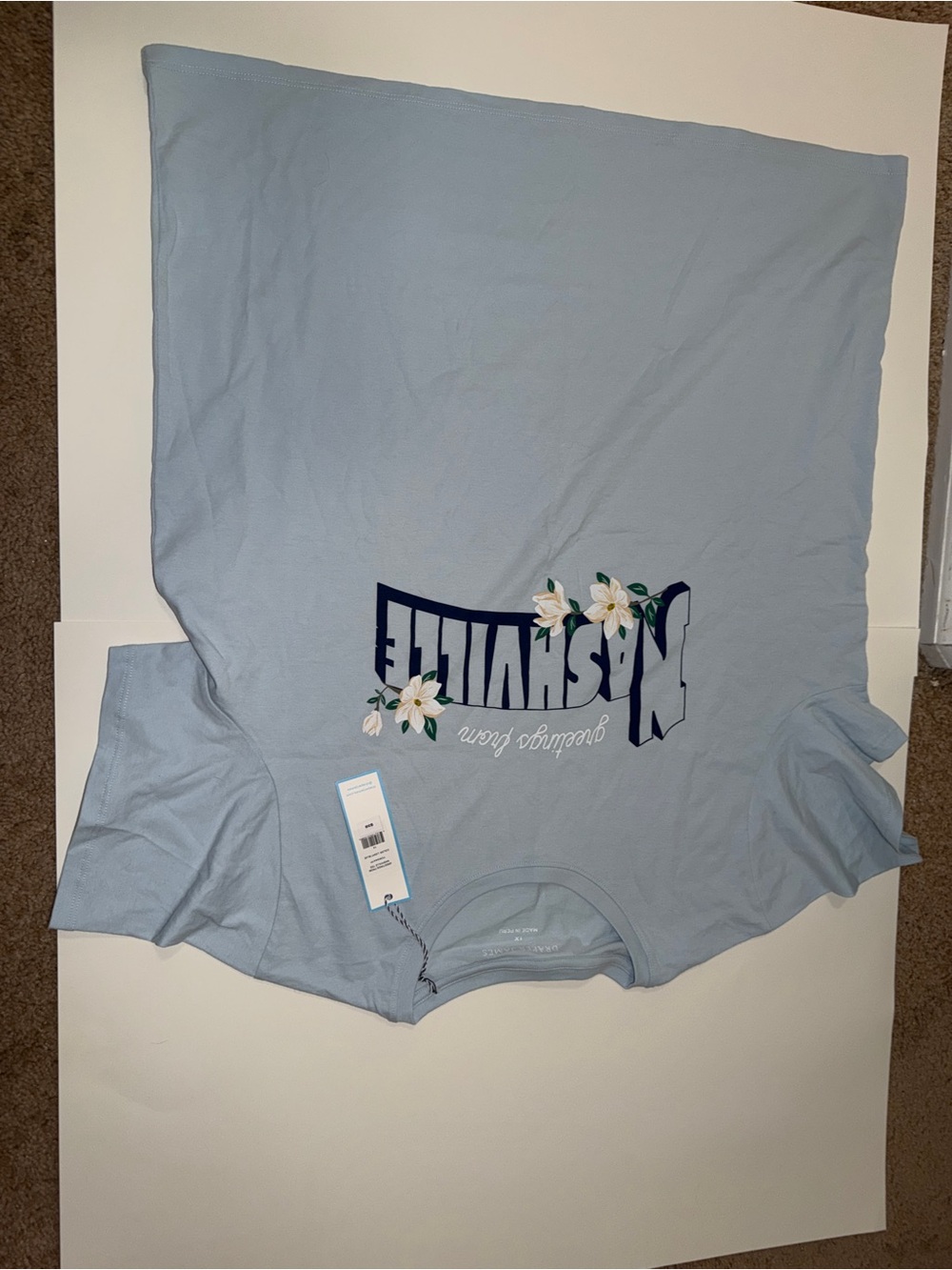 Draper James Light Blue Tee with Navy Floral Logo